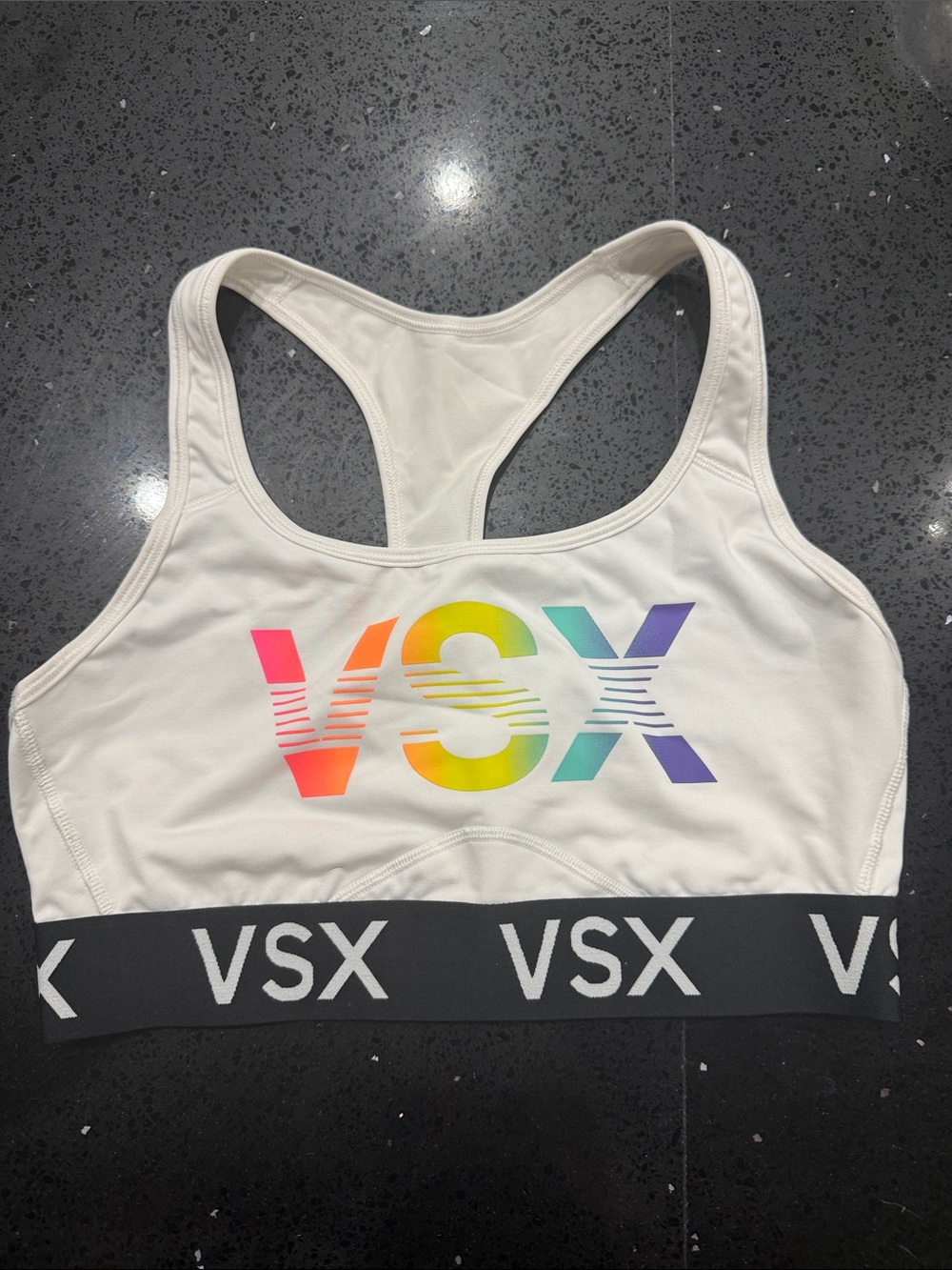 VSX Multicolor Logo Racerback Sports Bra - White